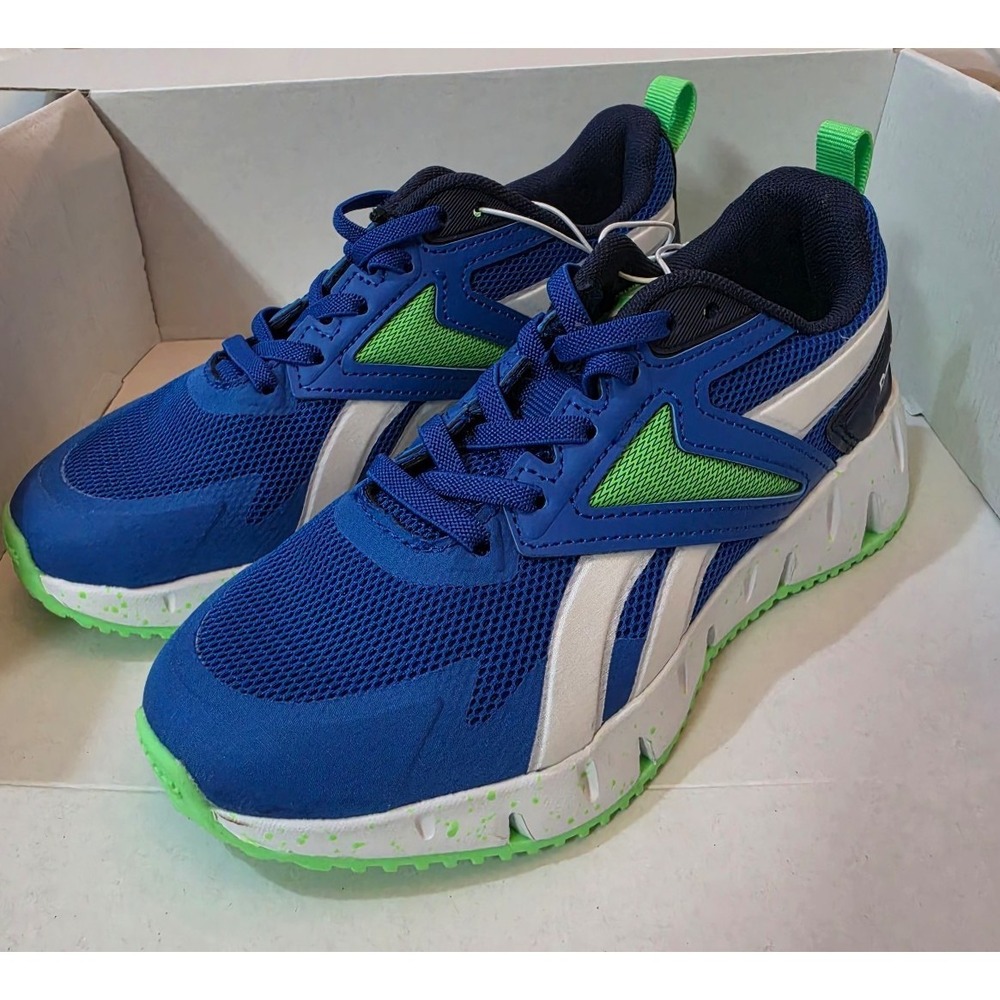 NWOB Reebok Cobalt Blue Solar Lime Geometric Speckled Sole Sneakers Kids Size 2